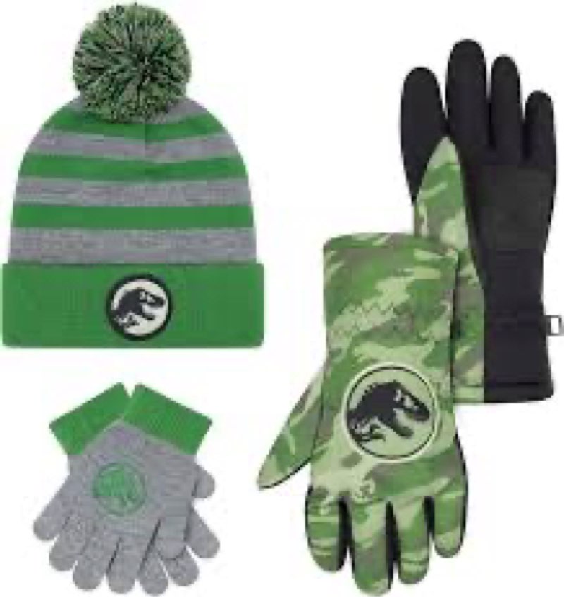 Jurassic world youth hat gloves ski gloves
