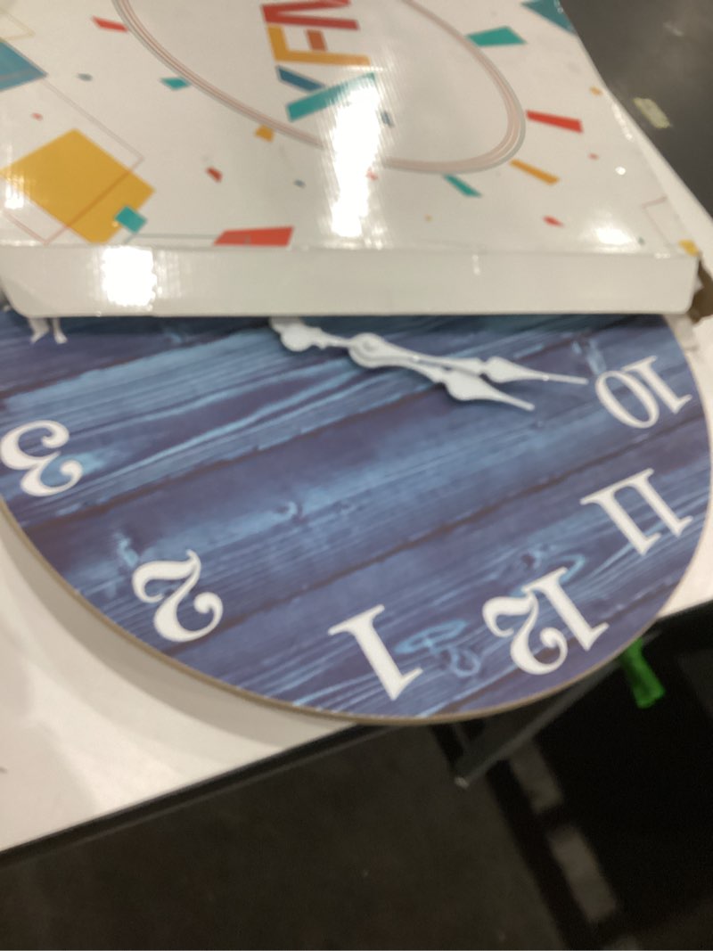 Condition photo showing Good Condition for XFM Blue Wall Clock Battery Operated 20 Inch Silent Wood Wall Clocks Country Retro Farmhouse Wall Clock Decorative for Kitchen Living Room Bedroom