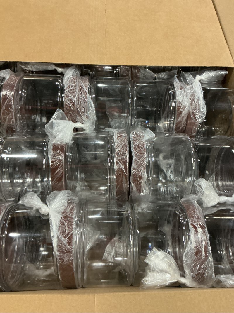 Condition photo showing New/Like New for mifoci 50 pcs 9.5oz clear plastic jars containers wide mouth food storage jar for kitchen dry food butter honey cosmetics cream, black and brown (3.35''l x 2.56''h)