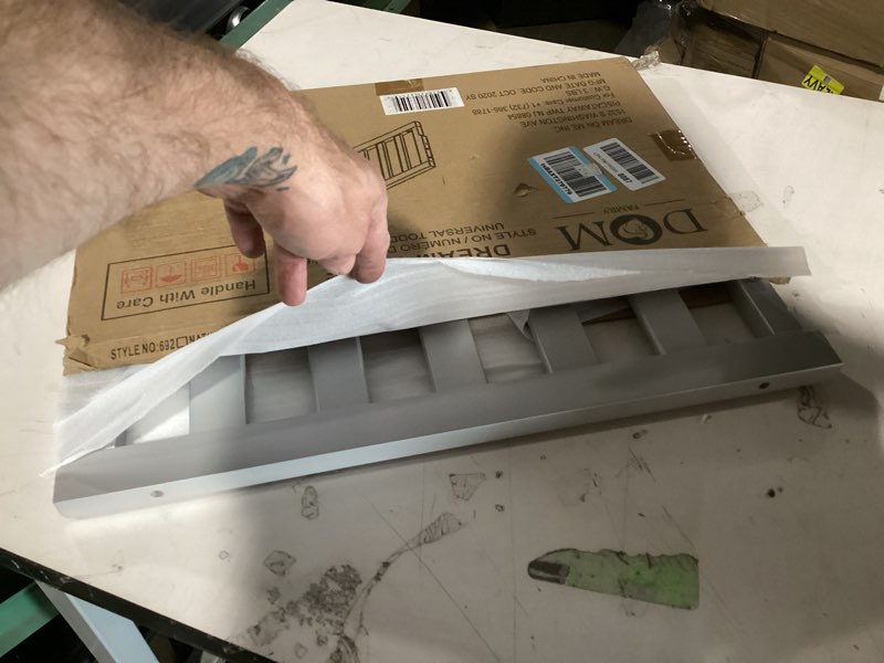 Condition photo showing New/Like New for dream on me universal convertible crib toddler guard rail in silver grey pearl, compatible with select dream on me cribs, crib to toddler bed conversion, easily attachable storm gray pearl