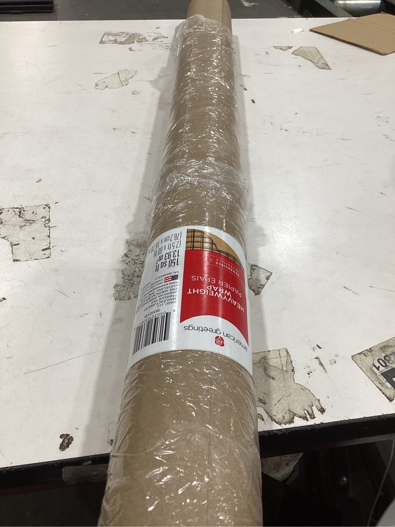 Condition photo showing Good Condition for american greetings reversible brown wrapping paper for all occasions, kraft paper and plaid (1 jumbo roll, 175 sq. ft.) kraft and plaid