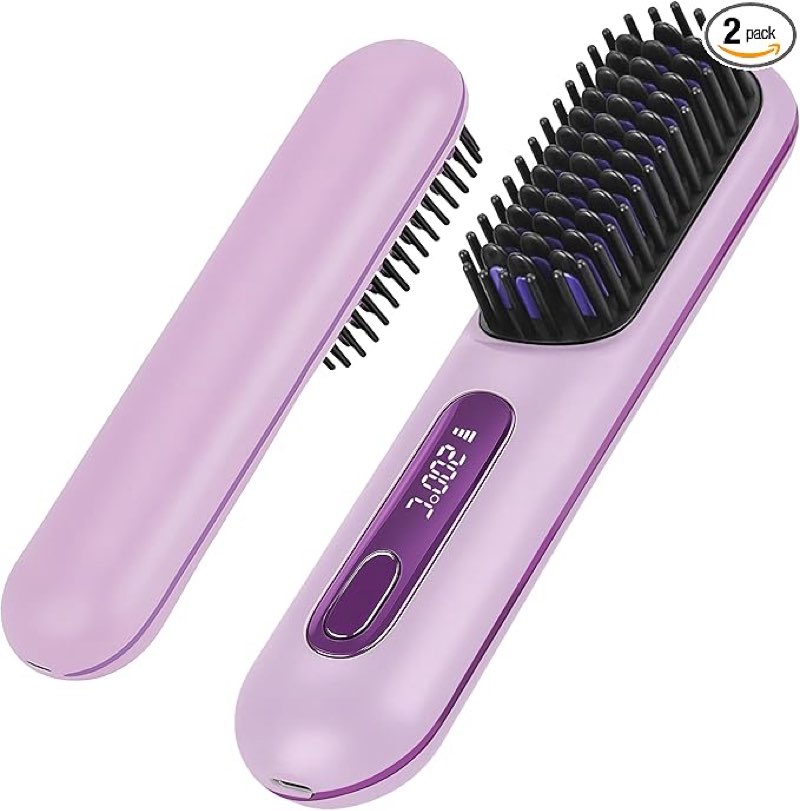 numoya go brush pro 2026 upgrade portable cordless hair straightener brush for women (purple)