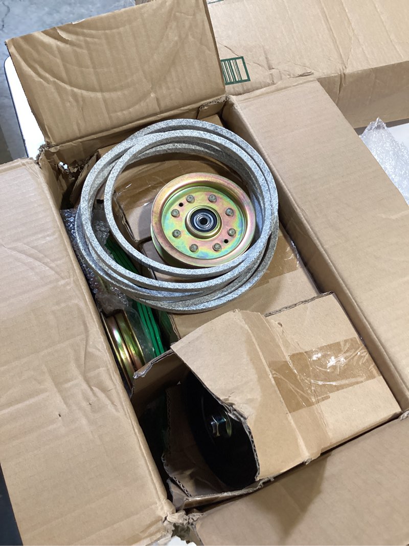 Condition photo showing As Is for 30"42" mower deck spindle assembly kit fits cub cadet rzt 42 s42 l42 ltx1040 ltx1042 troy bilt pony bronco tb30 mower includes 2 spindle 918-04822a 918-04822b 2 pulley 756-04129b 1 belt 754-04060 2 spindle+2 idler+1 be lt