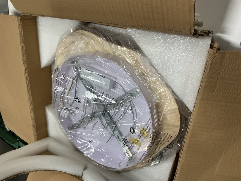 Condition photo showing Good Condition for Littleglovo 15.7" Modern Flush Mount LED Chandelier for Dining Room, Natural Wood Petal Energy Chandeliers Ceiling Light for Entryway Bedroom Foyer Kitchen Living Room Bathroom Warm White