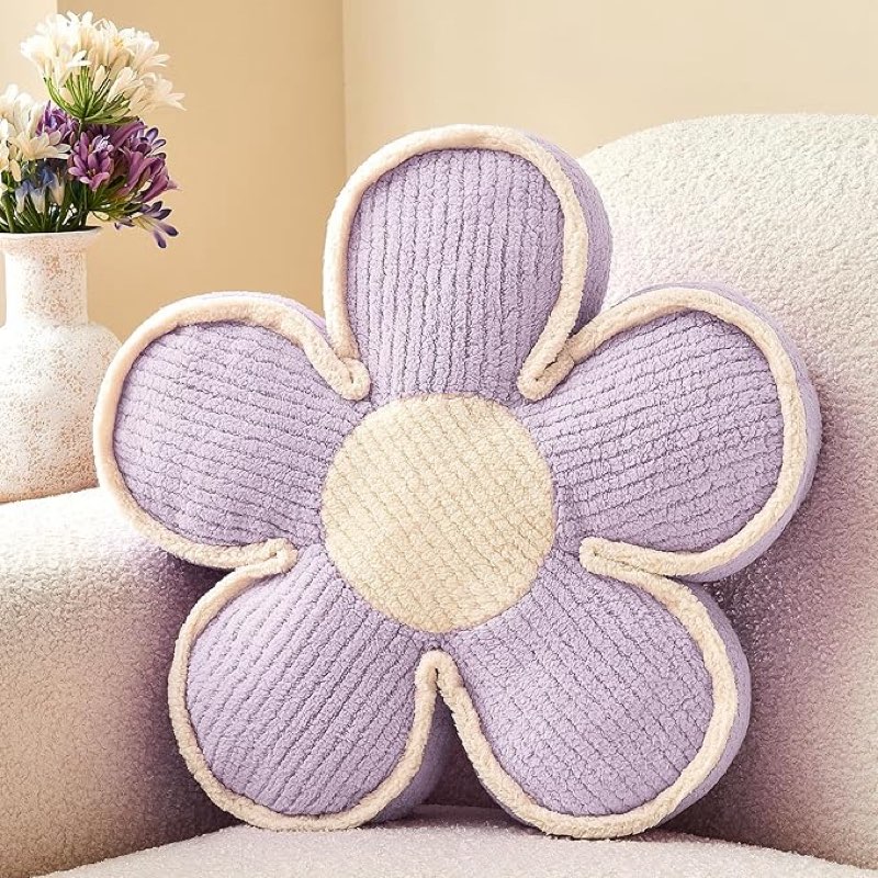 Mepherl Lavender Flower Shaped Pillow,13.7'' Flower Throw Pillow Floor Cushion for Sofa Couch Bed,Soft Daisy Pillow Decorative Throw Pillow Seating Cushion for Home Decor