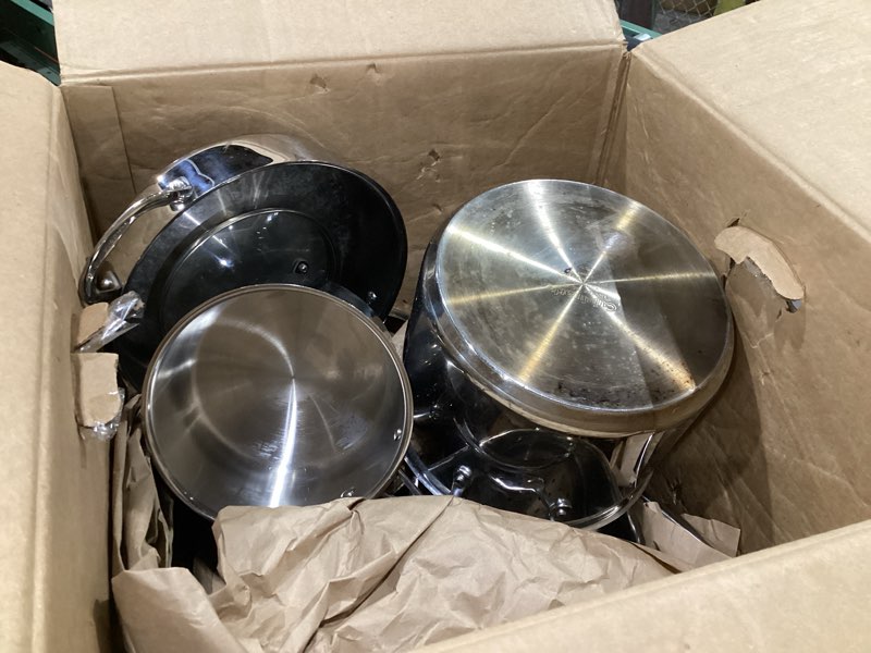 Condition photo showing As Is for Cuisinart 77-11G Stainless Steel 11-Piece Set Chef's-Classic-Stainless-Cookware-Collection, USED, MISSING PARTS