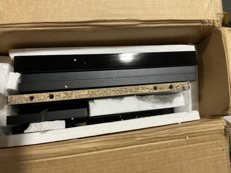 Condition photo showing Good Condition for missing box a and missing parts modern tv stand with fireplace black