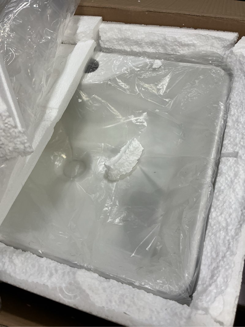 Condition photo showing Good Condition for Bathroom Vessel Sink White Rectangle Ceramic Bathroom Sink Combo, Scamall 20x15 Inch Porcelain Bowl Balcony Art Basin Vanity Sinks Combo With Steel Brushed Drainer