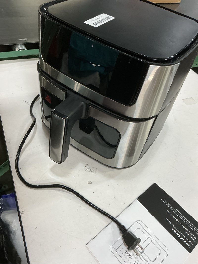Condition photo showing As Is for newbulig air fryer 6.34qt, airfryer with visible window, 400? fast heating air fryers oven with nonstick and dishwasher-safe basket, 8-in-1 cooking preset, timer?auto-off, stainless steel, black black 6.34qt