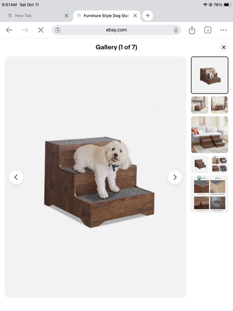 furniture style dog stairs, wooden pet steps for small medium dogs cats, 3-step tall solid dog ladde