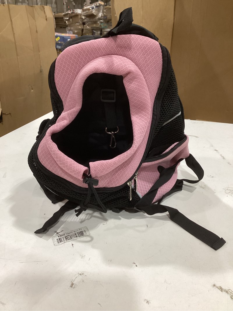 Condition photo showing Good Condition for woyyho pet dog carrier backpack small dog front backpack ventilated mesh dog travel back pack with safety belt for travel hiking cycling outdoor adventures (size s: 2-4.5 lbs, pink) pink small(2-4.5lbs)