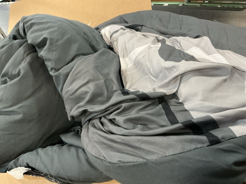 Condition photo showing As Is for anibedding grey comforter set queen size,8 pieces bed in a bag patchwork striped bedding sets,boho s