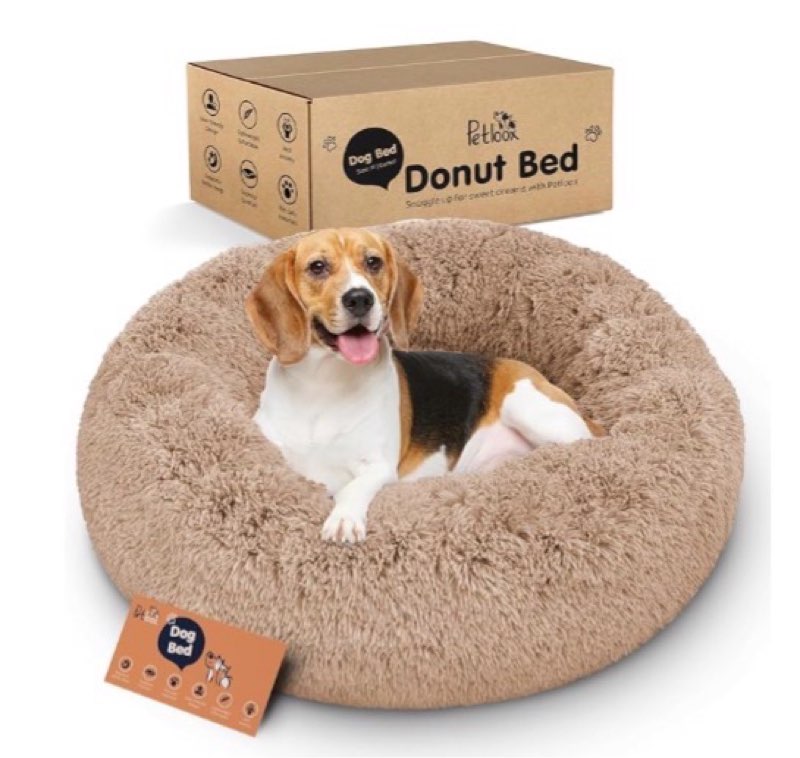 petloox donut dog bed - premium comfort for anxiety relief - fluffy & calming design with ultra-plush support | cozy round dog bed with super soft circle style (size m camel)