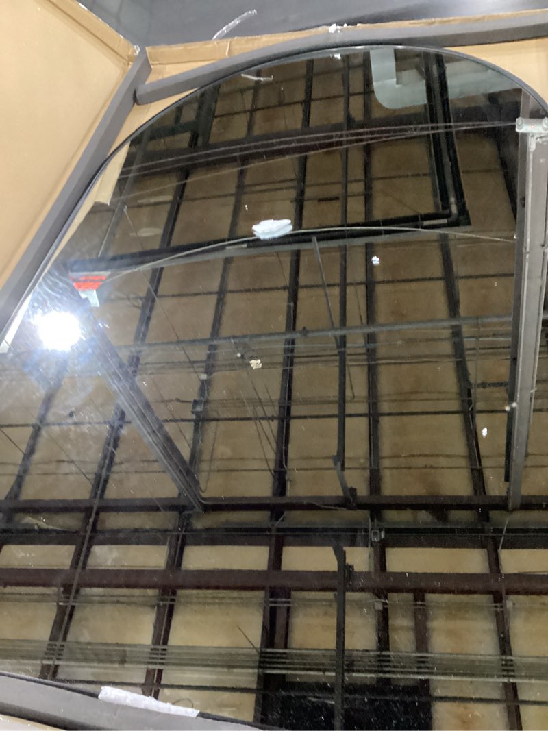 Condition photo showing New/Like New for VooBang Arched Wall Mirror, 24 x 36 inch Arch Bathroom Mirror, Wall Mounted Vanity Mirror with Arch Metal Frame, Modern Bathroom Vanity Mirror for Bedroom, Living Room, Hanging or Leaning, Black Black 36"L x 24"W