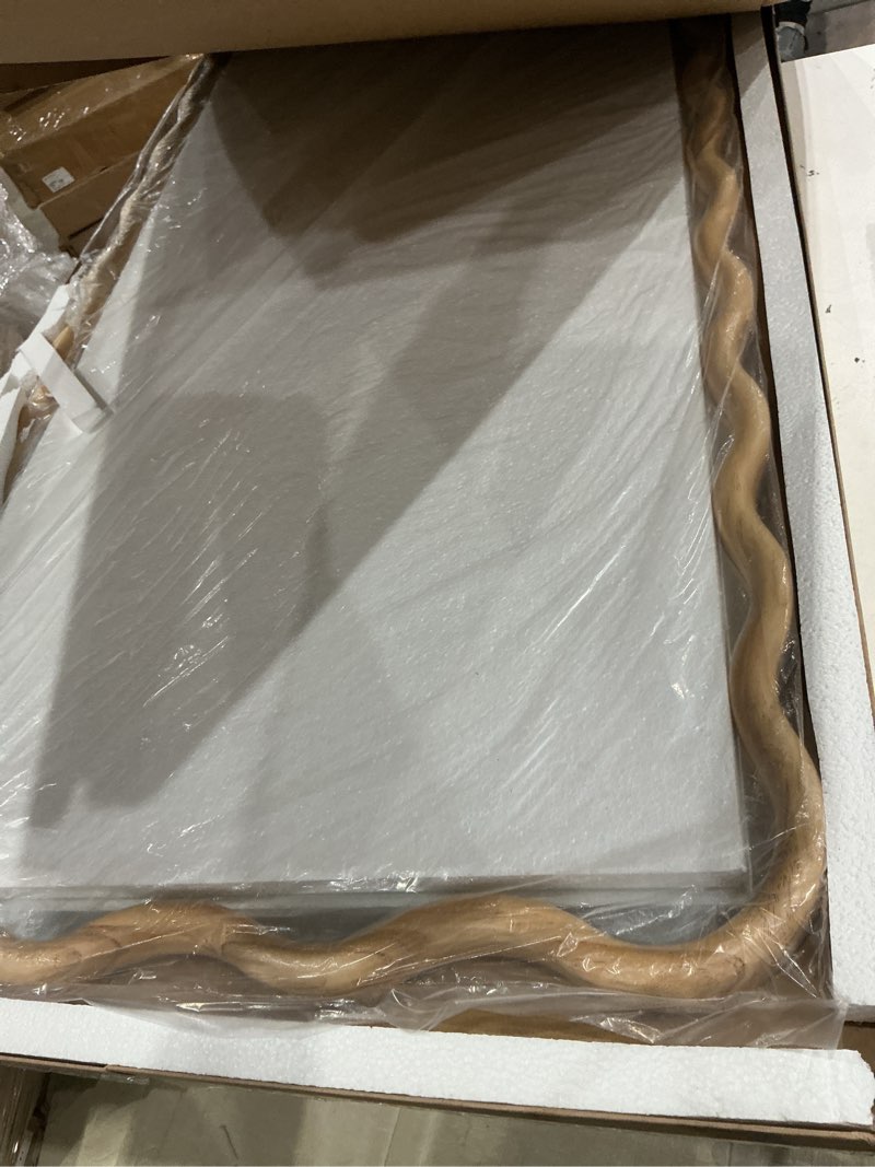 Condition photo showing Good Condition for full length mirror, 55"x28" boho wavy wood floor mirror, for bathroom, bedroom, living room, cloakroom, entryway natural 55"l x 28"w