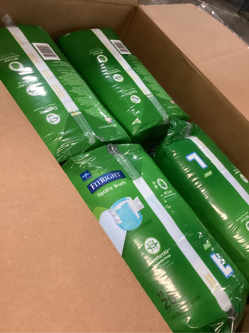 Condition photo showing New/Like New for FitRight Adult Diapers, Extra Heavy Absorbency, L (Waist Size 44in-56in), 80 Count, OptiFit Incontinence Briefs for Men and Women, Disposable, Moisture Wicking, Leak Protection.