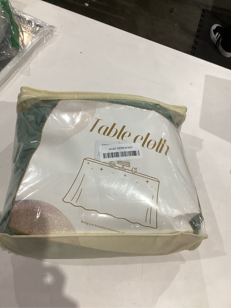 Condition photo showing New/Like New for 2 pack sage green spandex table clothes for 6 foot rectangle tables, wrinkle free fitted table cover 6ft stretch tablecloths desk skirt for parties weddings birthday banquet baby shower sage green 6ft(2pack)