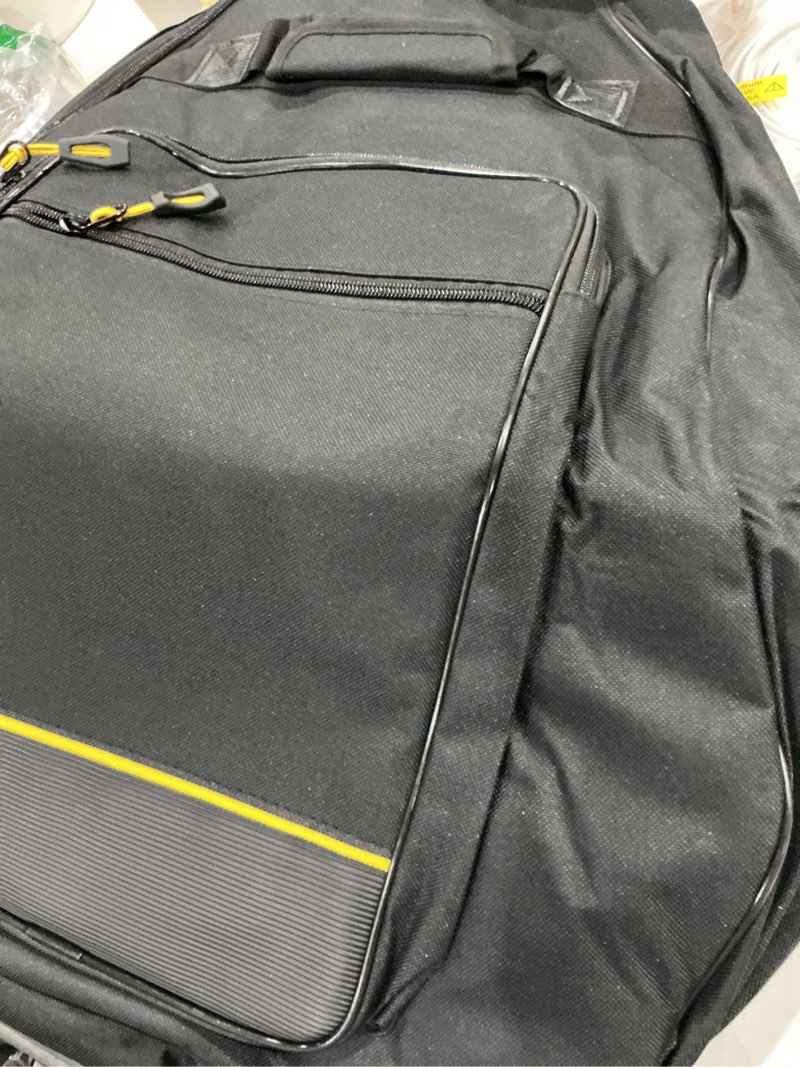 Condition photo showing Good Condition for 40/41/42 inch acoustic guitar bag, 0.35” thick padding, 600d waterproof nylon, 3 pockets, soft classical guitar backpack travel case gig bag with neck fixed strap & back hanger loop, black
