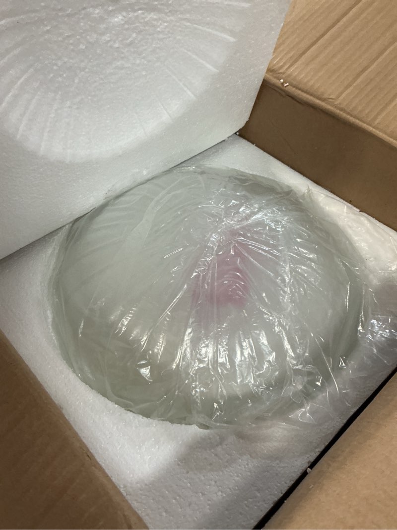 Condition photo showing Good Condition for aspen creative 23508-01 clear&sandblasted/2 tone replacement glass shade for medium base socket torchiere lamp, swag lamp,pendant,1 light wall sconce & island fixture.11-7/8" diameter x 3-1/8" high.
