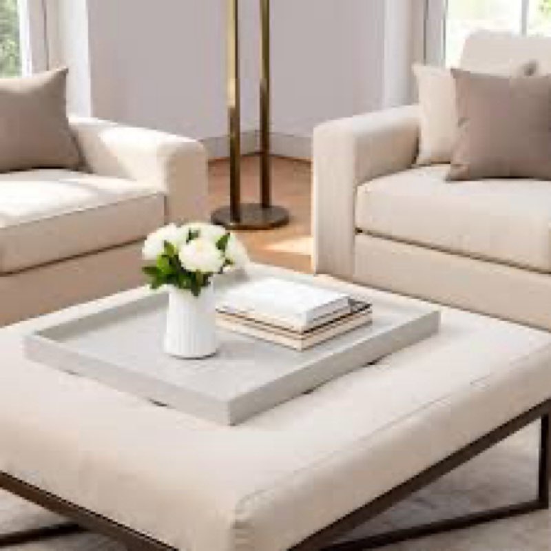 QAVOL 25 * 25 inches Luxury Leather Square Oversized Service Tray, Ottoman & Coffee Tray for Family 