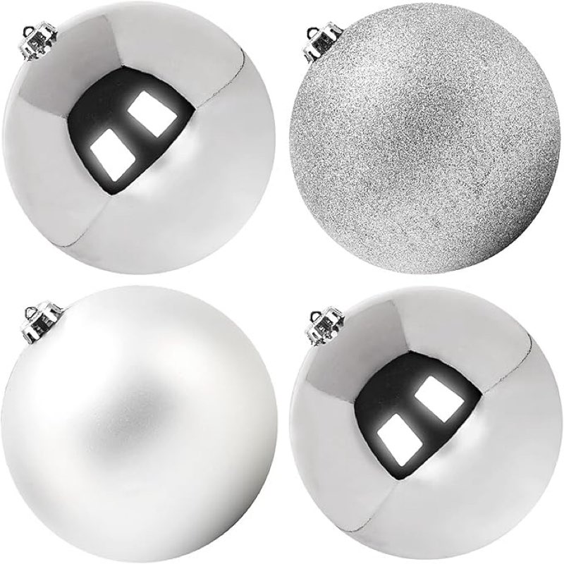 Extra Large Size Outdoor Christmas Ornaments, Special Shaped Ball Shatterproof Christmas Xmas Plastic Balls for Outside Lawn Yard Tree Hanging Decorations (8"/200mm, Silver, Set of 8) Silver 8"/8PCS