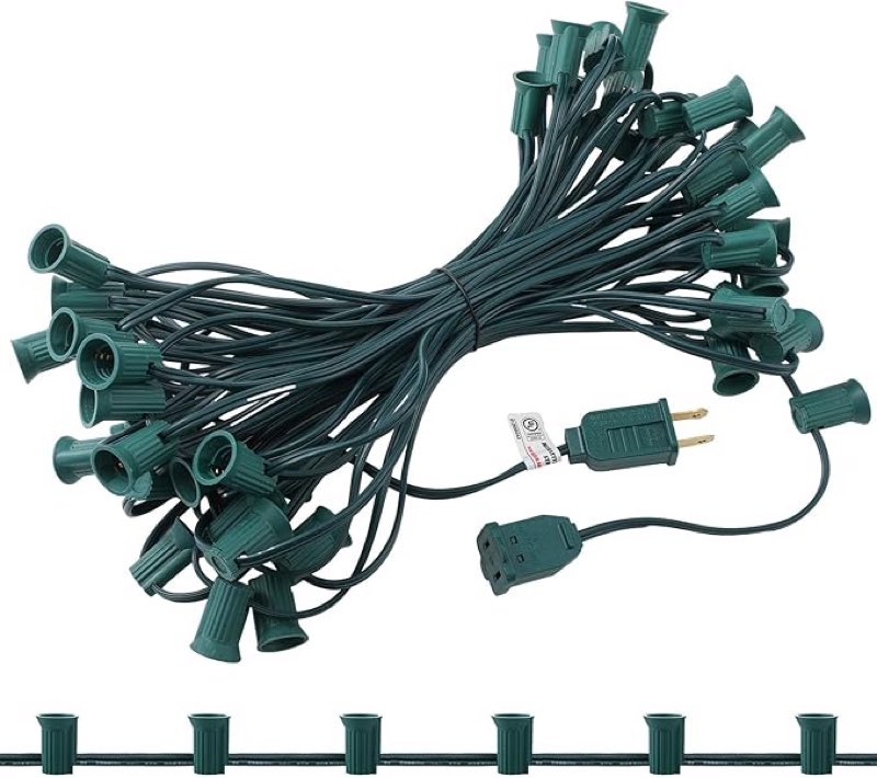 Copkim C7/e12 Christmas Light String Set, UL Listed C7 Christmas Light Strand Spool Stringer 12 Spac