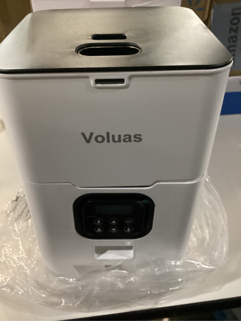 Condition photo showing As Is for voluas automatic cat feeders - timed pet feeder for cats and dogs with dry food dispenser, desiccant bag, programmable portion control, 4 daily meals, 10s voice recorder 4 l white opaque
