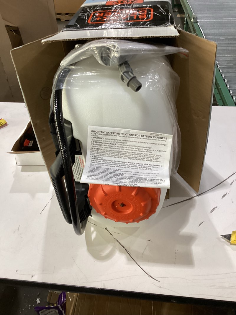 Condition photo showing As Is for BLACK+DECKER Battery Powered 4-Gallon Backpack Sprayer, Battery and Charger Included