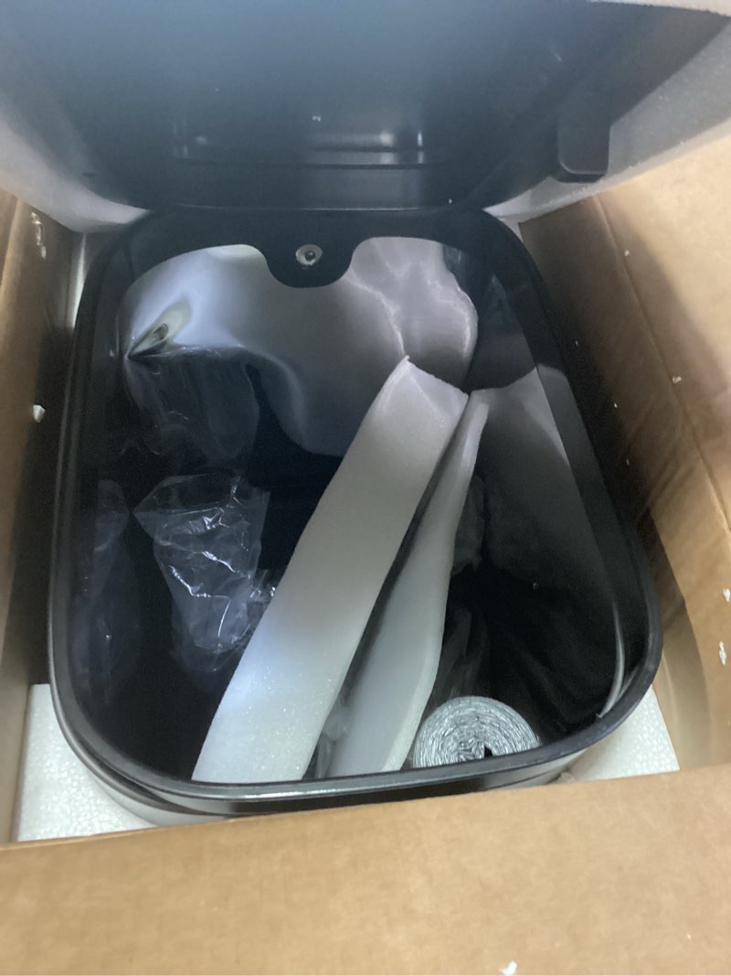 Condition photo showing Good Condition for mrbin metal kitchen trash can with wheel legs, 36l / 9.5gal medium press lid slim removable waste basket, pet proof tall narrow garbage pail for vanity, bedroom, bathroom, living room, eclipse grey trash can with legs