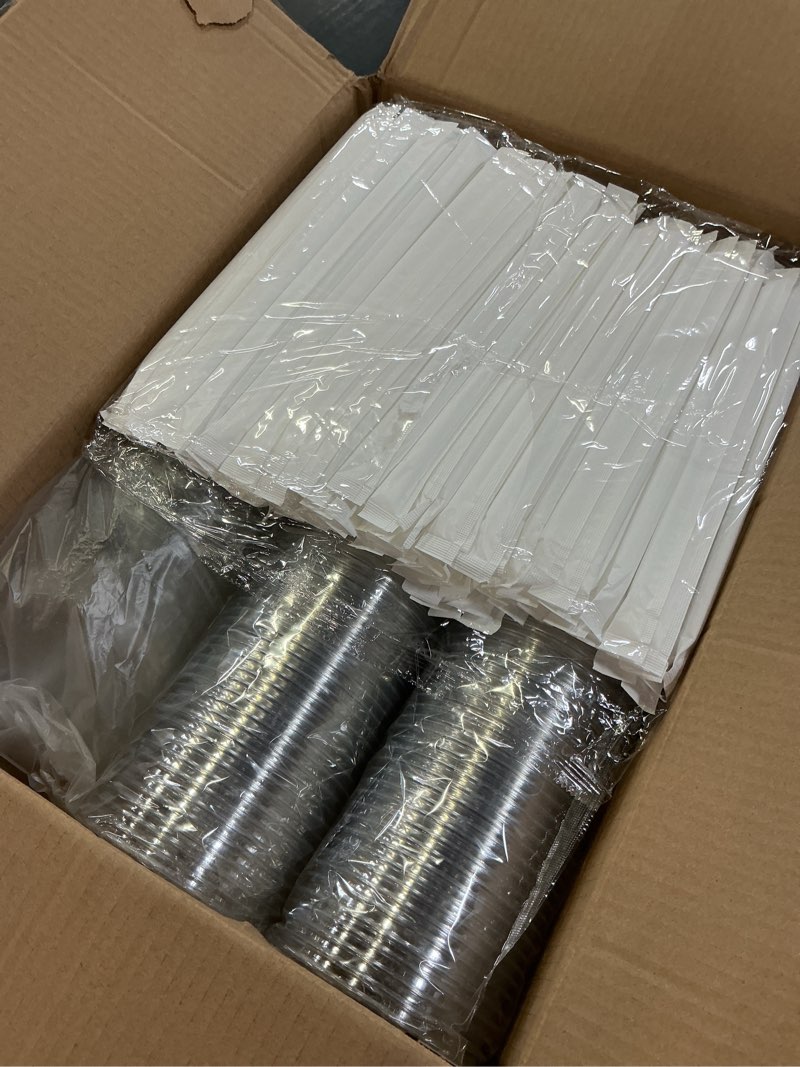 Condition photo showing New/Like New for 100 pack - 24 oz clear plastic cups with lids and straws, sturdy & food safe iced coffee cups with lids, disposable plastic smoothie cups for cold drinks 24 oz 100.0