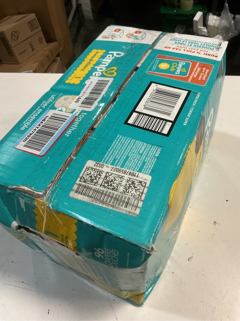 Condition photo showing New/Like New for pampers swaddlers diapers, size 1 (8-14 lbs), 96 count, absorbent, keeps baby dry and comfortable, skin safe disposable baby diaper (packaging may vary) size 1 96
