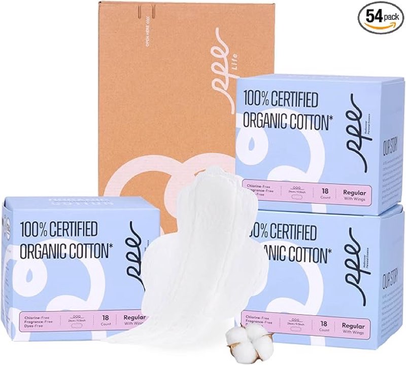 100% organic pads for women 54ct, ultra thin unscented feminine period-pads with wing, regular absor