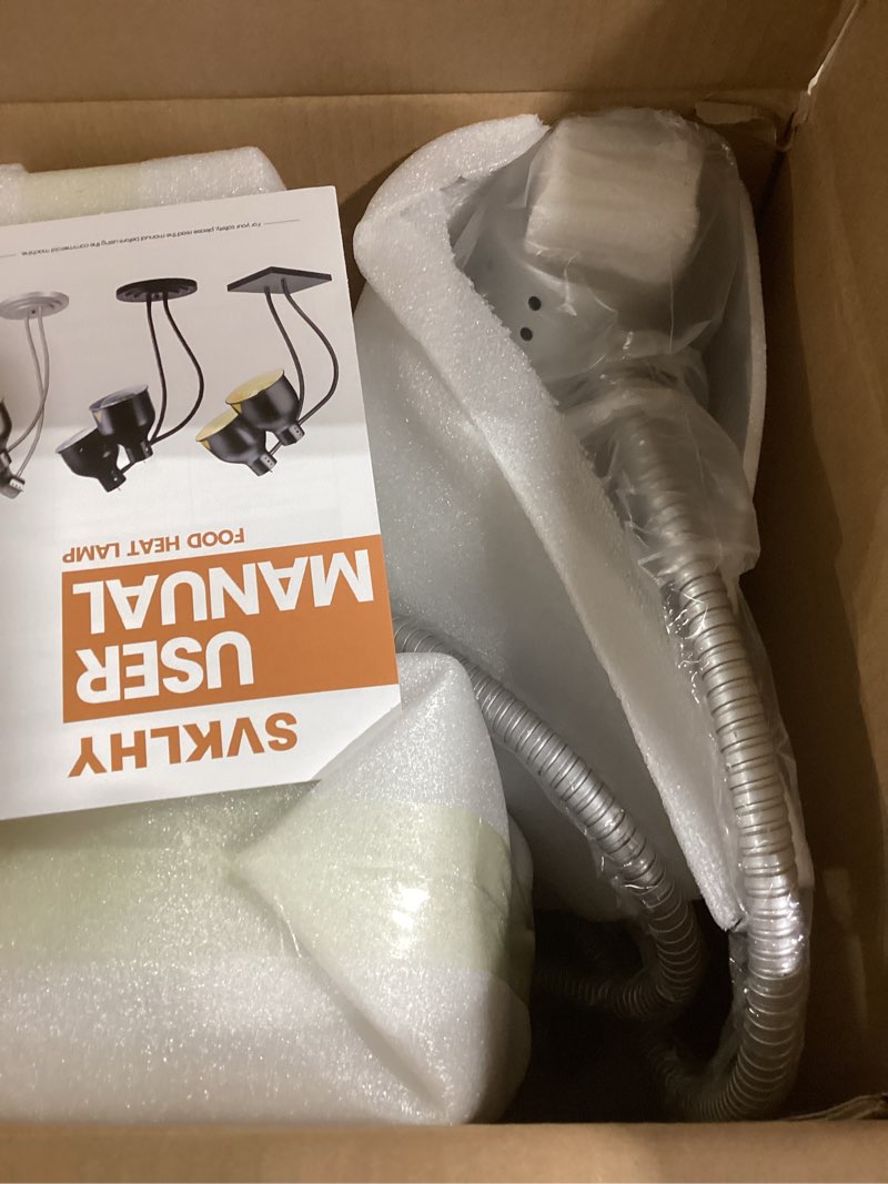 Condition photo showing Good Condition for Food Heat Lamp: [Rapid-Heating Bulbs Included] [Steady Heating] Commercial Food Warmer Lamp, Electric Heat Lamp for Food Catering Food Warming Lamp for Buffet Parties (Painted Silver, 32" (2-Head)) Painted Silver 32" (2-Head)