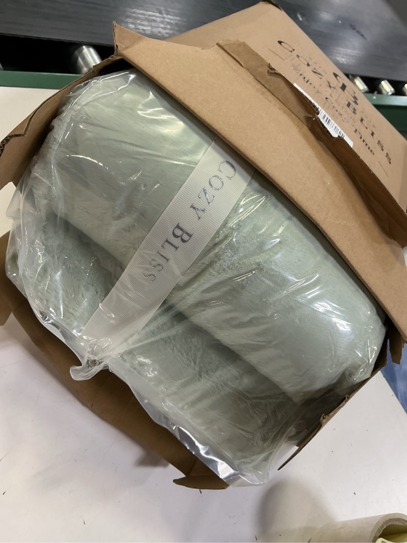 Condition photo showing Good Condition for Cozy Bliss Checkered Faux Rabbit Fur Blanket Queen Size for Bed, Soft Fuzzy Blankets for Women Men, Large Furry Fleece Throw for Bedroom Decor (Sage Green, Queen 90" x 90") Sage Green Queen(90" x 90")