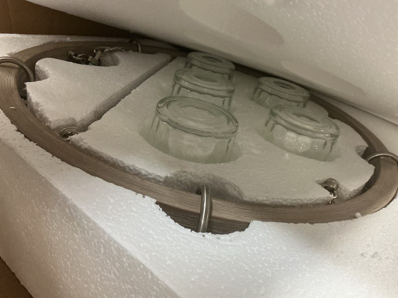Condition photo showing Good Condition for progress lighting tiana 5-light driftwood and brushed nickel transitional chandelier