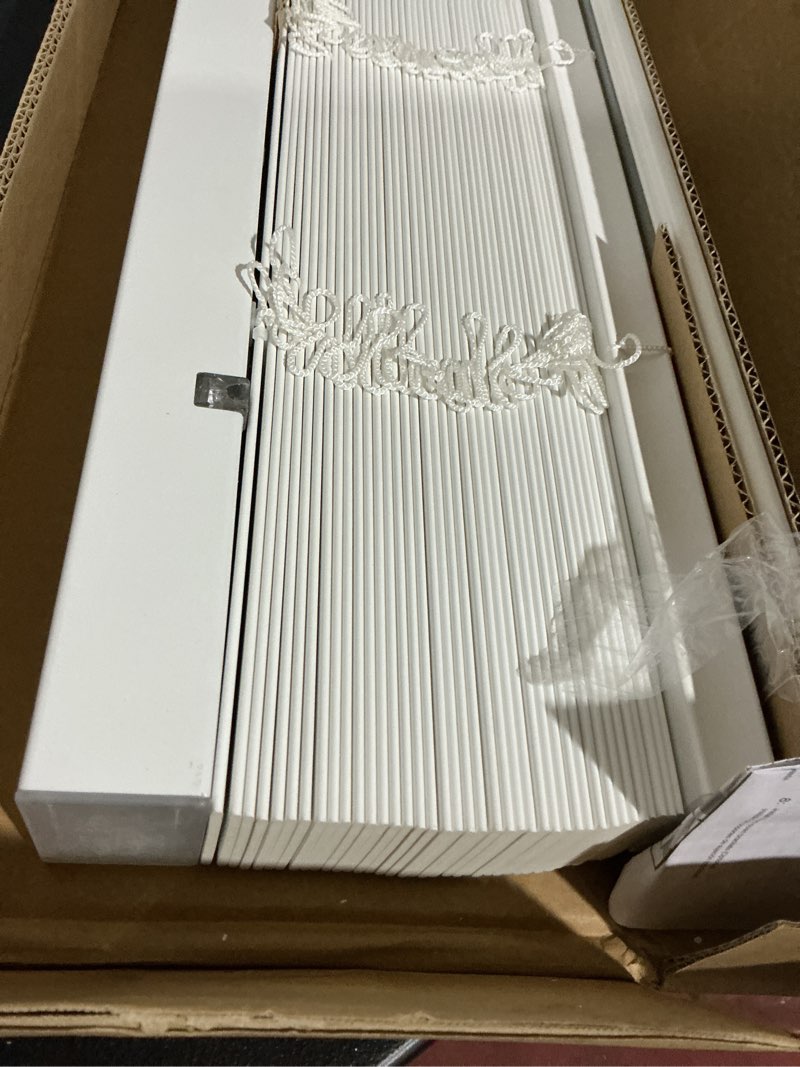 Condition photo showing Good Condition for lotus & windoware cordless, 2 inch faux wood blind, 27\" wide x 72\" long, window blinds, blinds & shades, blinds for indoor windows, smooth, bright white - 27\" x 72\",bright white no tools