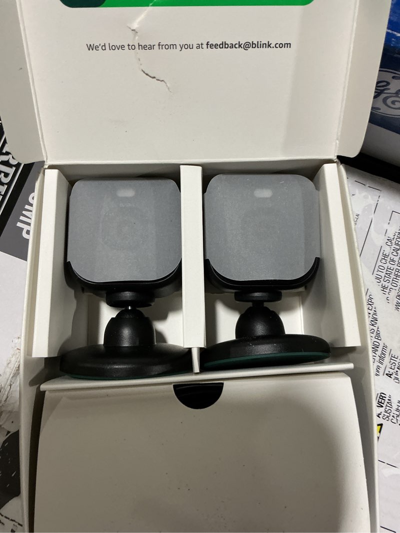 Condition photo showing Good Condition for blink mini 2k+ compact plug-in security camera, 2k video resolution, color night vision, enhanced audio. 2 cameras - black