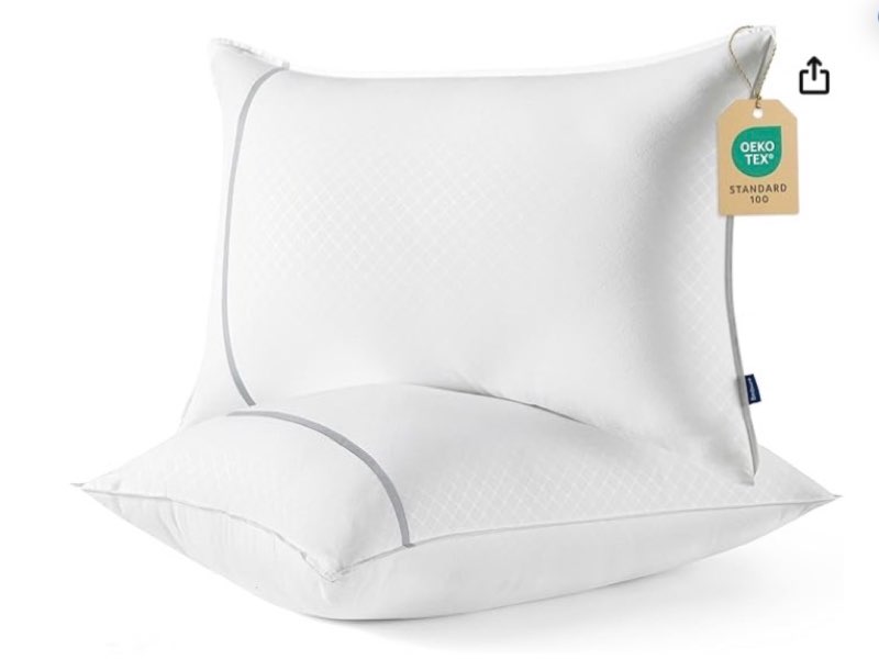 bedsure hotel pillows standard size, set of 2 - luxury bed pillows for sleeping, decoration strip diamond design cover, fluffy original down alternative filling for side, back or stomach sleepers