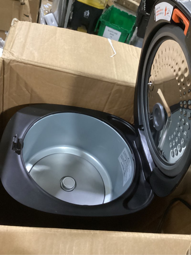 Condition photo showing As Is for cosori rice cooker 10 cup, 24h keep warm, non-stick ceramic inner pot, 18 functions fuzzy logic rice maker with stainless steel steamer basket, sauté, slow cooker, black
