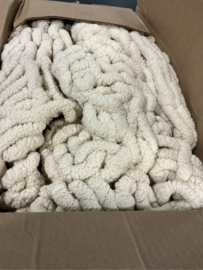 Condition photo showing As Is for Adyrescia Chunky Knit Blanket Throw | 100% Hand Knit with Jumbo Chenille Yarn (50"x60", Cream White) 50"x60" Cream White