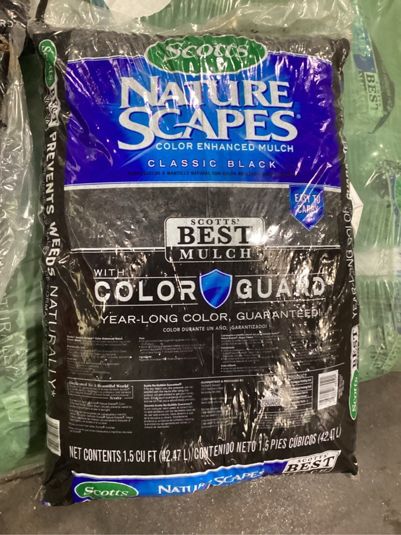 Condition photo showing New/Like New for set of 3 *scotts nature scapes color enhanced mulch classic black - wood shredded and bagged, black mulch for landscaping, bulk pallet, 1.5 cu. ft. (80-bag pallet)