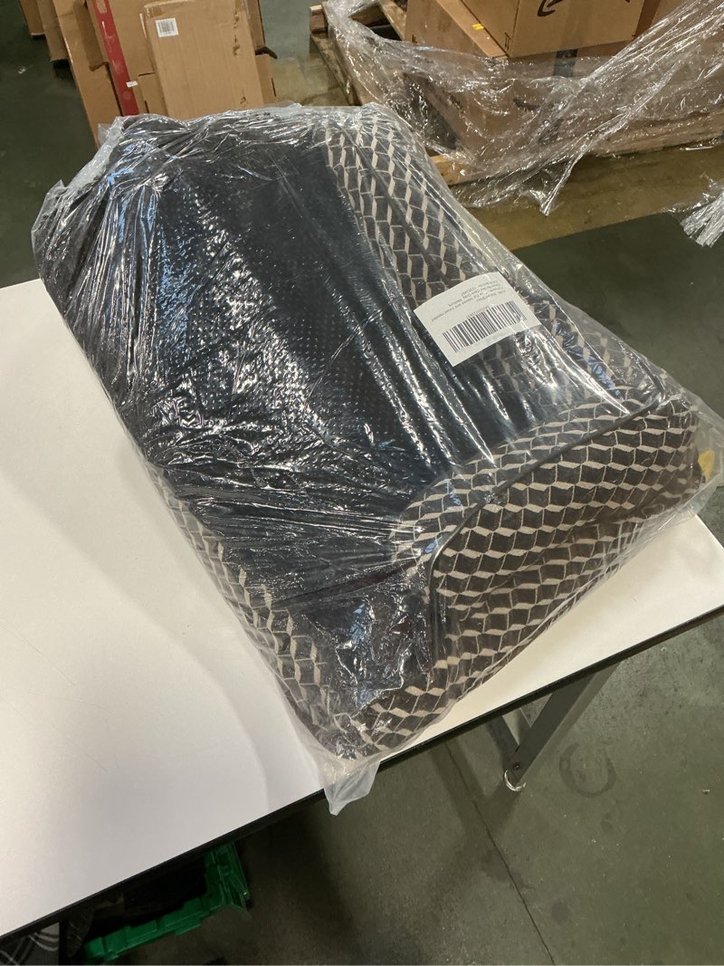 Condition photo showing As Is for Furhaven 27" Round Calming Donut Dog Bed for Medium/Small Dogs, Washable, For Dogs Up to 45 lbs - Plush Velvet Waves Hooded Donut Bed - Dark Gray, Medium Dark Gray 27" x 27" x 8.5"