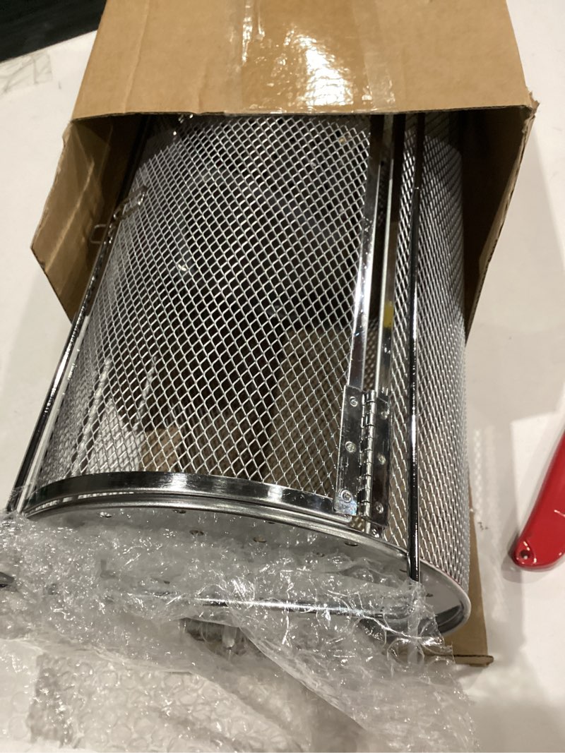 Condition photo showing As Is for 11.81" X 7.09" Large Raffle Drum Upgraded Ticket Spinner Holds 1500 Tickets Raffle Wheel Spinner with Stand Drum Cage for Games Events(Silver) 11.81" X 7.09", Large Silver