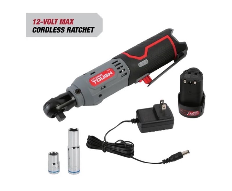 hyper tough 12v max* lithium-ion cordless 3/8-inch ratchet with 1.5ah battery and charger, 98804, new