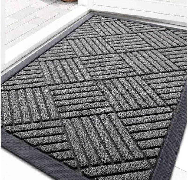  olanly front door mat outside entrance 33x21, absorbent, heavy duty sturdy natural rubber doormat indoor outdoor, stain fade resistant, non-slip low profile floor mat entryway, charcoal gray diamond