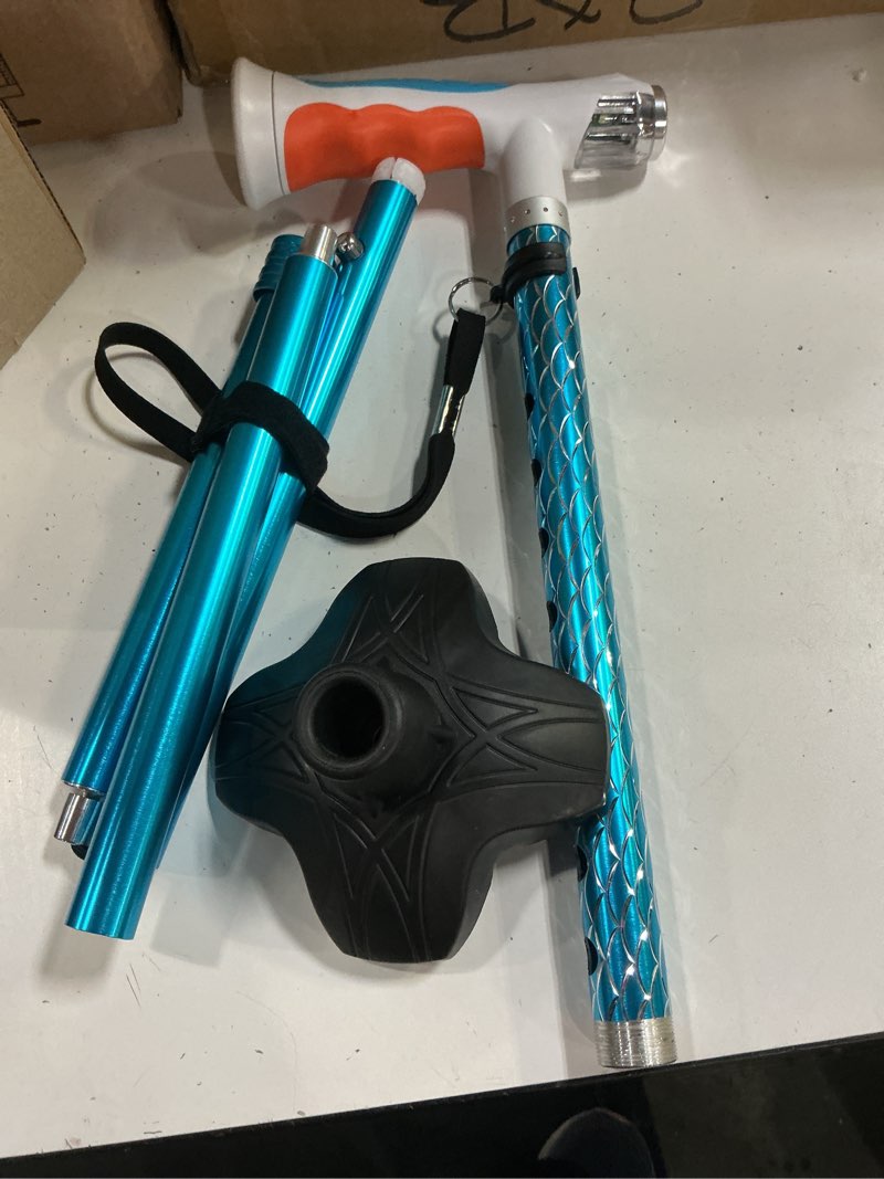 Condition photo showing Good Condition for bigalex folding walking cane with two led lights for elderly solid base adjustable walking stick with carrying bag for men women carved-blue