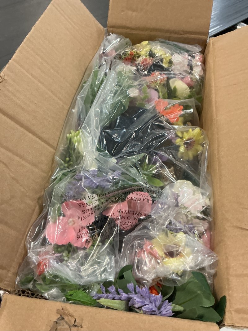 Condition photo showing New/Like New for floral candle holder centerpiece for table, 3 candle holders with spring floral arrangement, farmhouse rustic centerpiece for dining table, wedding, easter and home decor