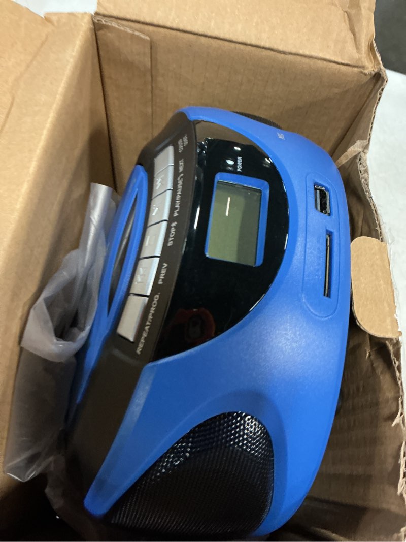 Condition photo showing Good Condition for gelielim portable boombox cd player, top loading cd players for home with bluetooth, am fm stereo radio, support usb, sd, mmc drive, lcd display, headphone jack, ac/dc powered, gift for seniors-blue
