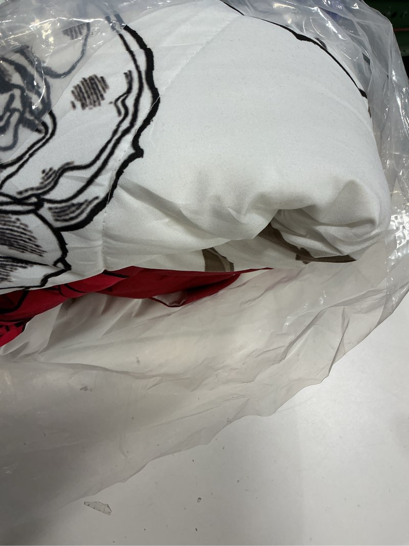 Condition photo showing As Is for EVENHUG King Size Comforter Set 7 Pieces Red Rose Floral Bedding Sets for All Season Bed in a Bag with Flowers Comforter and Flat Sheet, Fitted Sheet, Pillowcases (104"x90") Red King