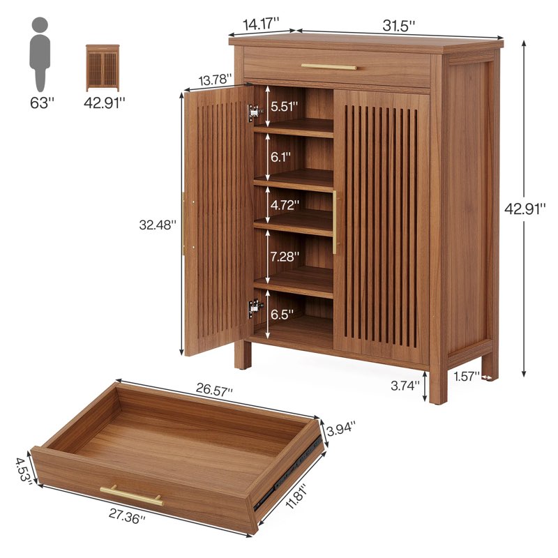 5-tier shoe cabinet, freestanding shoe rack organizer with adjustable shelves